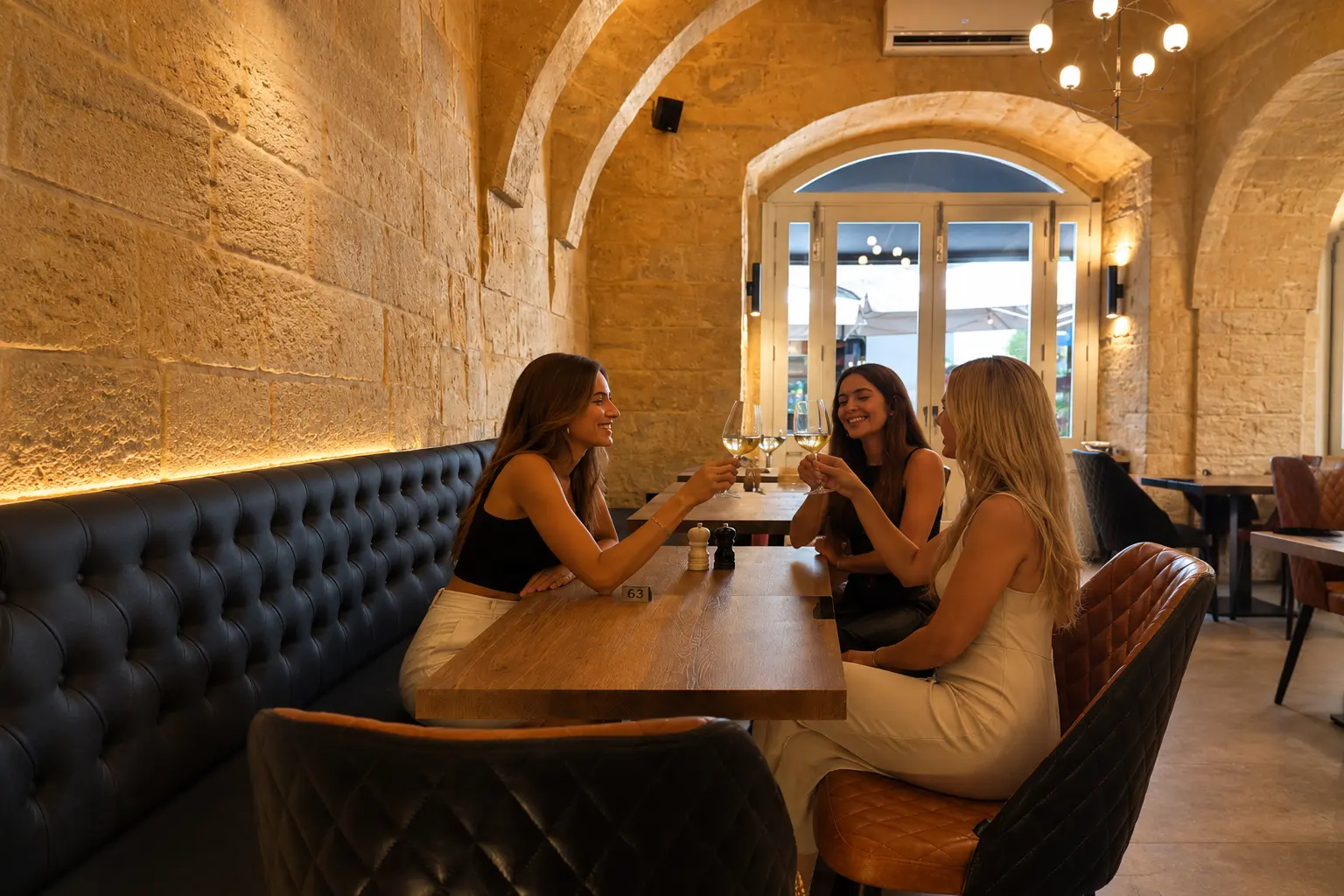 Guests raising wine glasses in a toast