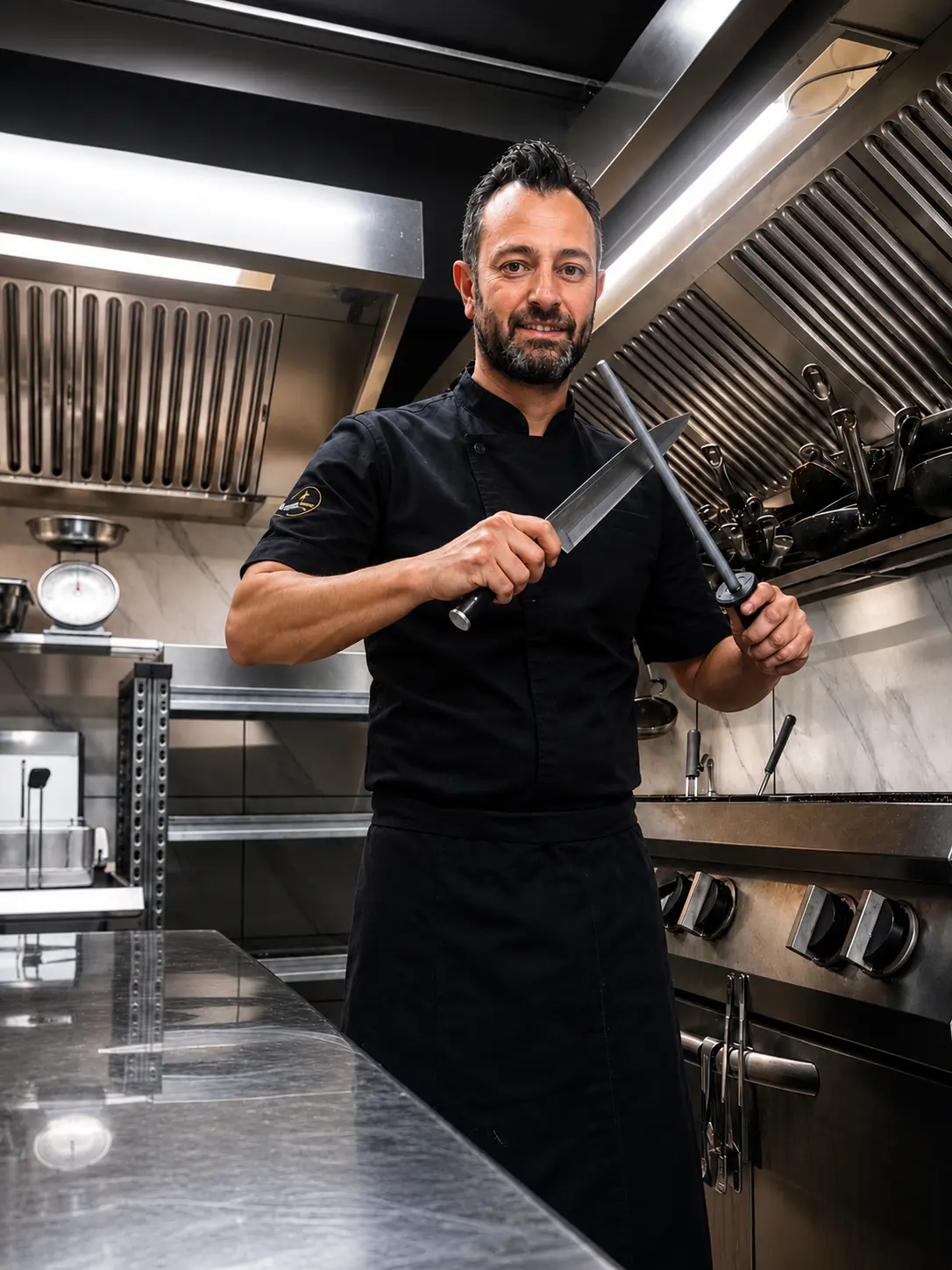 Malcolm, chef and CEO, plating a dish in the kitchen