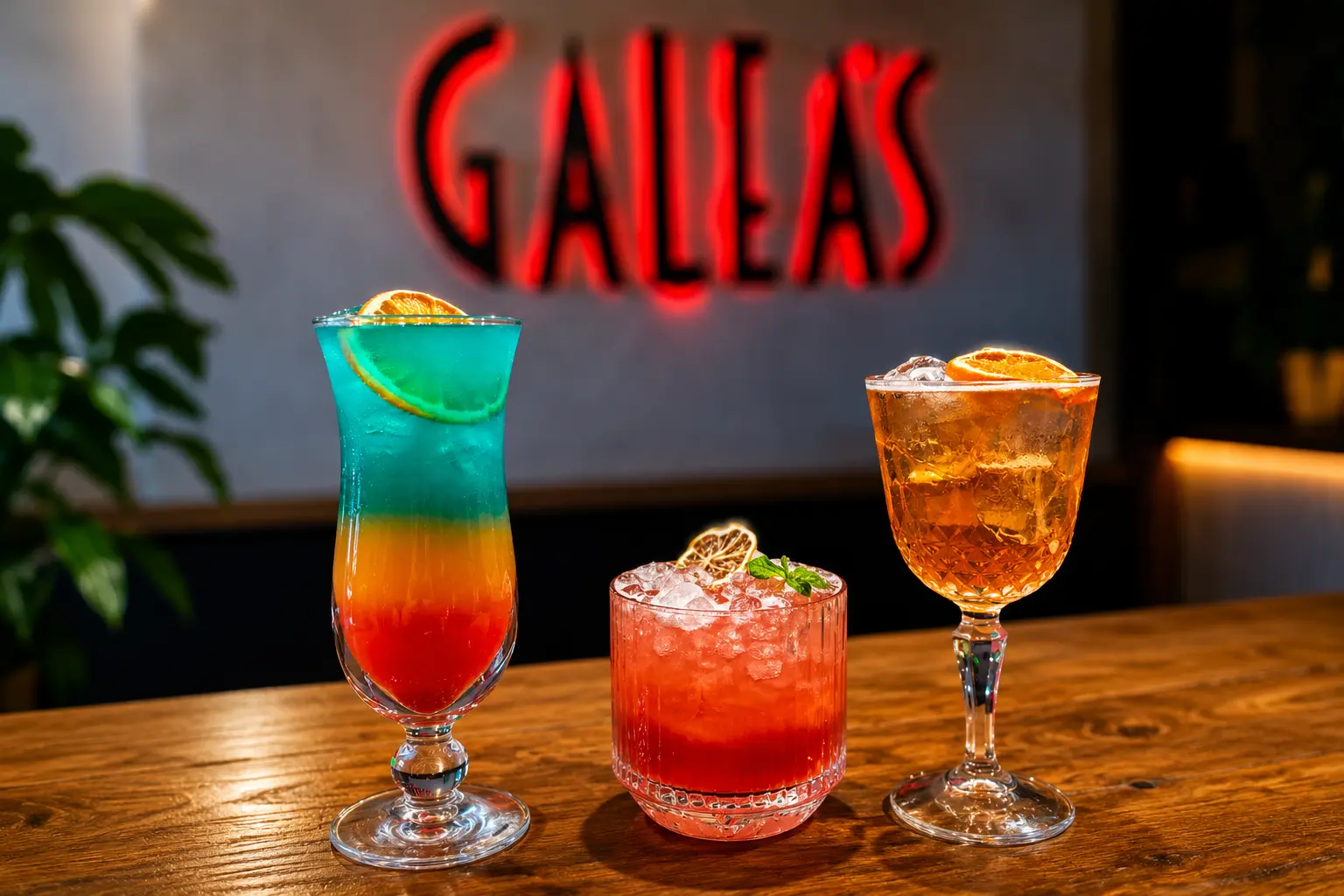 Three signature cocktails on the bar