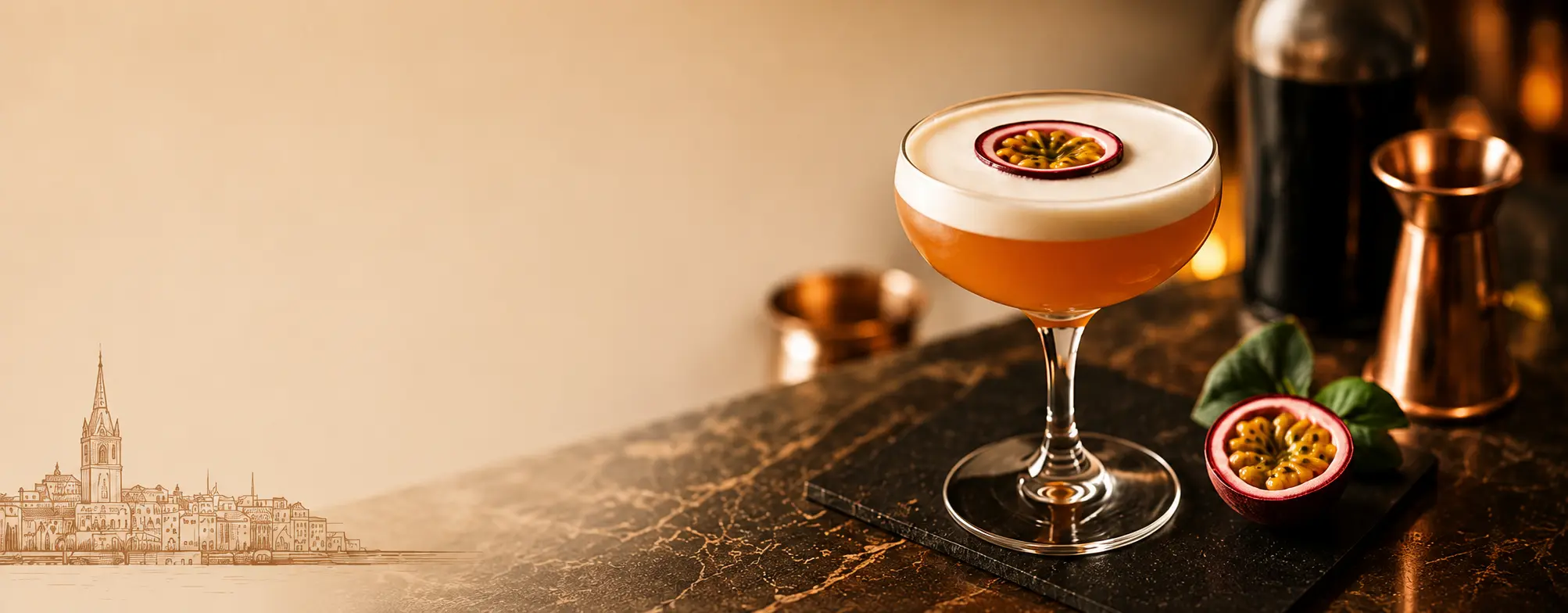 Passionfruit cocktail on the bar at Galea's Kitchen