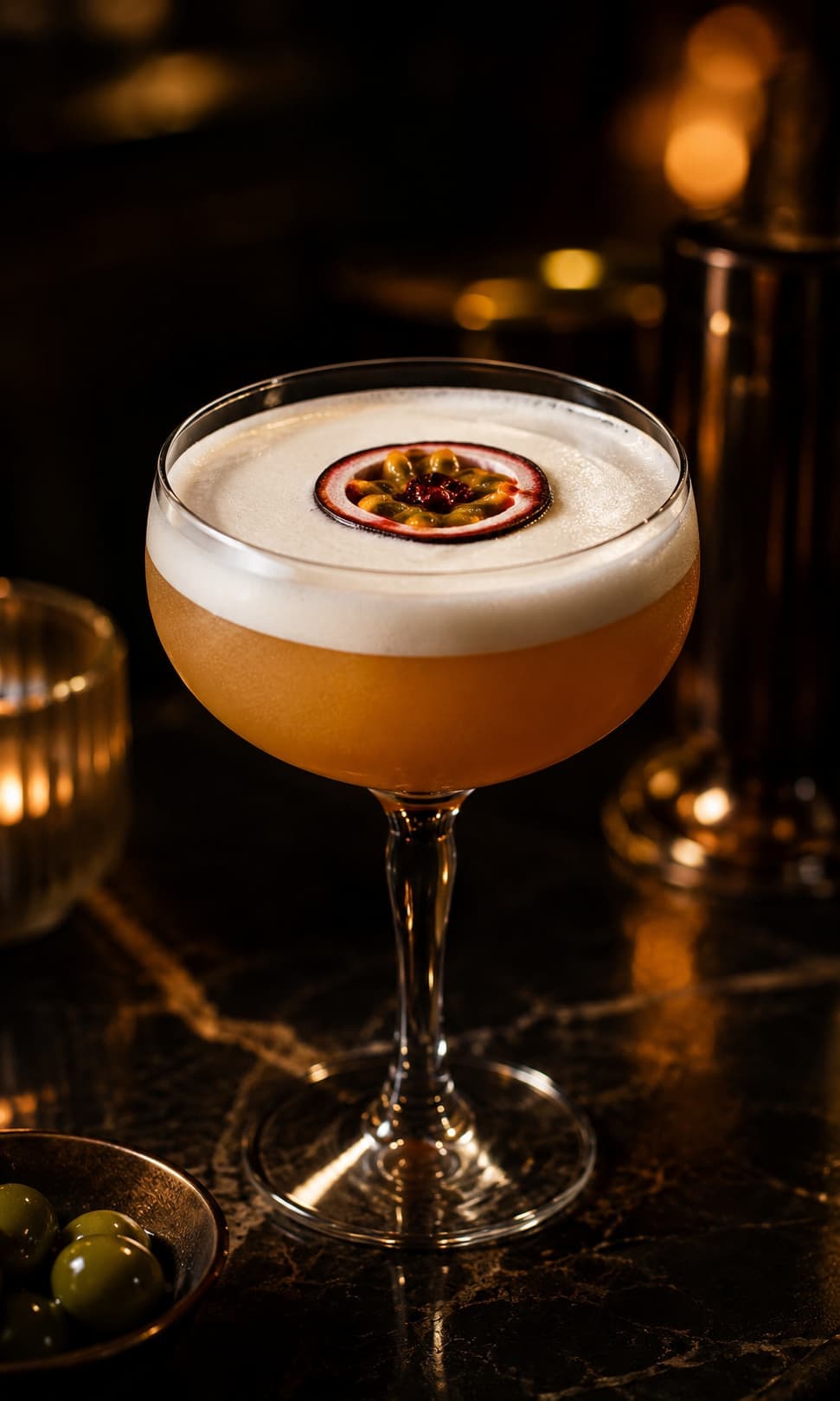 Passionfruit cocktail in a coupe glass
