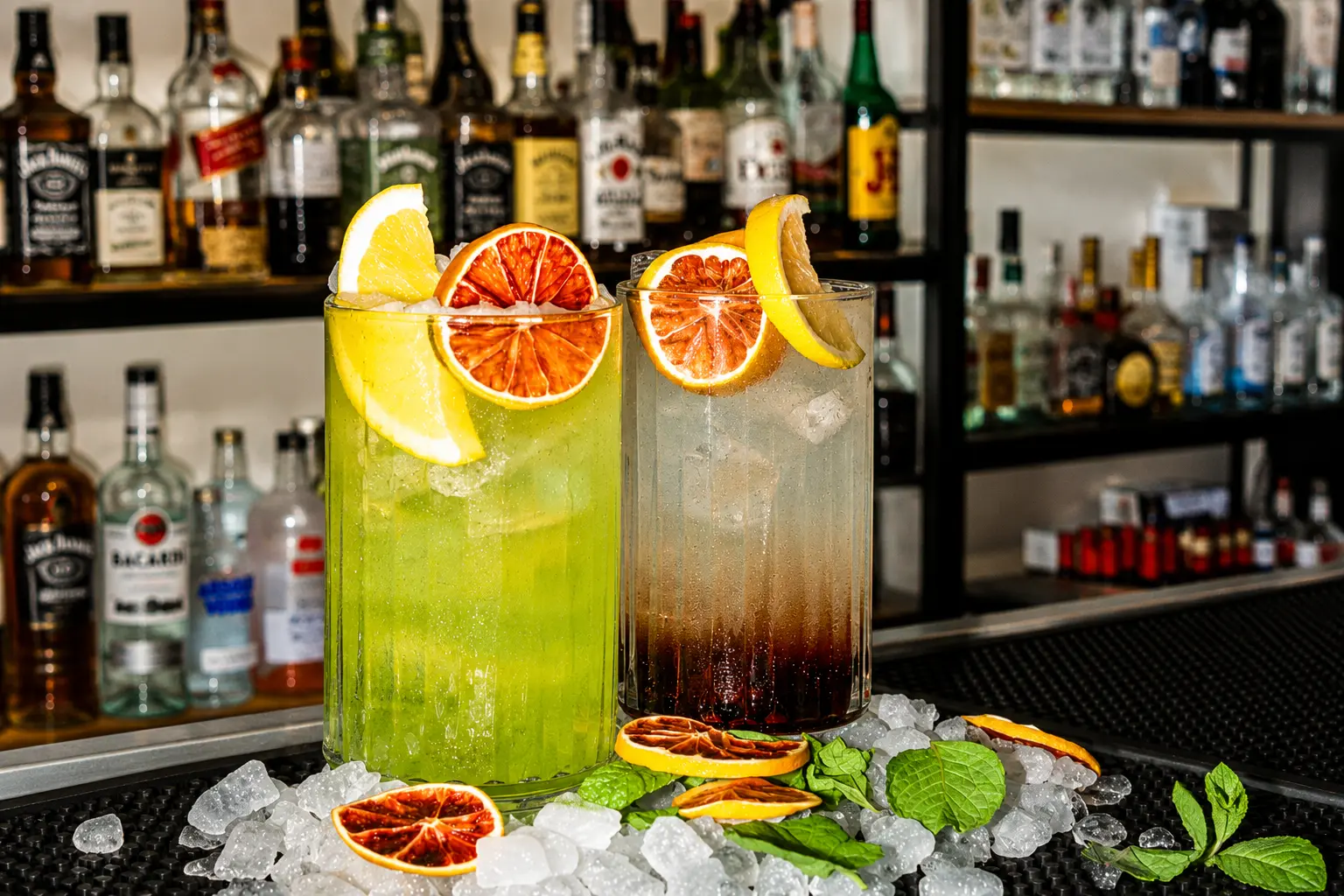 Colourful cocktails at the bar