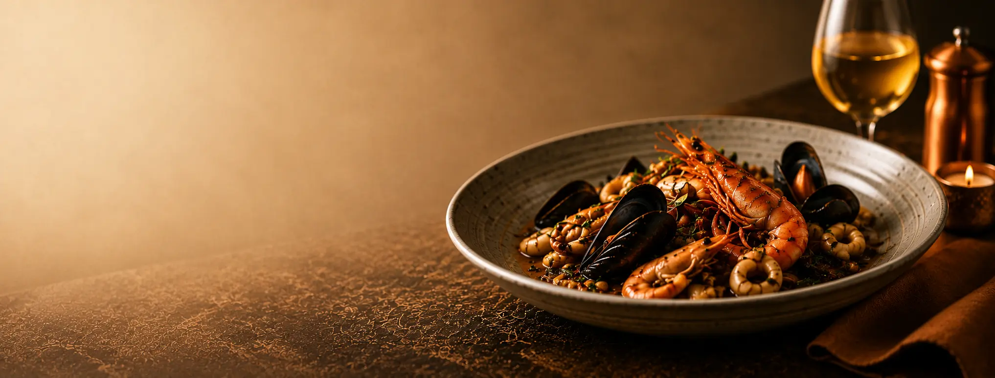 Seafood dish in a ceramic bowl at Galea's Kitchen