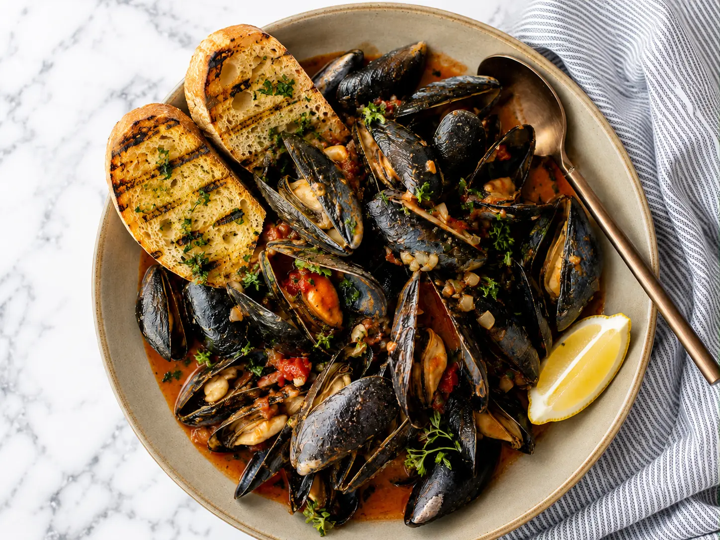 Pot of fresh mussels