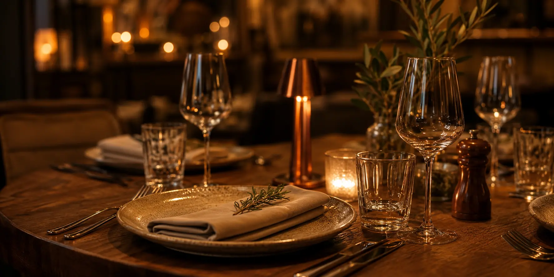 Table setting with ceramic plate and cutlery
